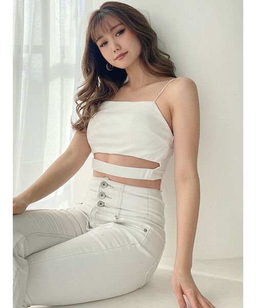 GYDA（ジェイダ）の「ウエストデザインテレコビスチェ（キャミソール・レディース・ブラック/オフホワイト/マスタード・FREE）」の2枚目の写真