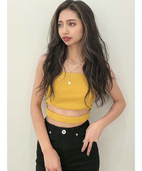 GYDA（ジェイダ）の「ウエストデザインテレコビスチェ（キャミソール・レディース・ブラック/オフホワイト/マスタード・FREE）」の3枚目の写真