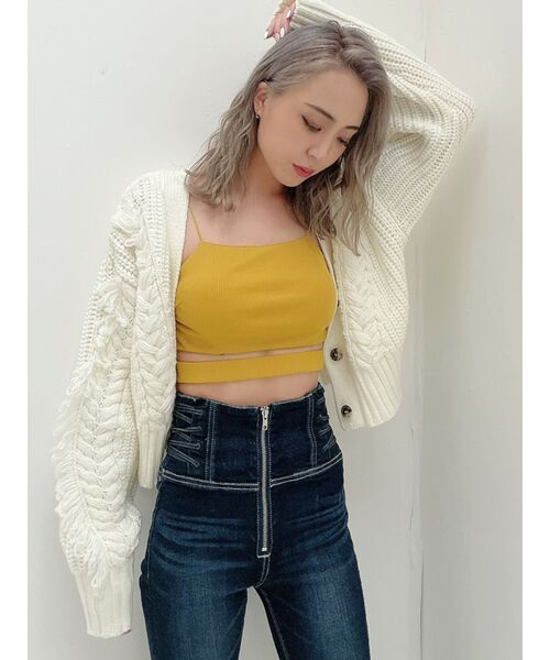 GYDA（ジェイダ）の「ウエストデザインテレコビスチェ（キャミソール・レディース・ブラック/オフホワイト/マスタード・FREE）」の5枚目の写真