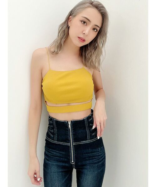 GYDA（ジェイダ）の「ウエストデザインテレコビスチェ（キャミソール・レディース・ブラック/オフホワイト/マスタード・FREE）」の4枚目の写真