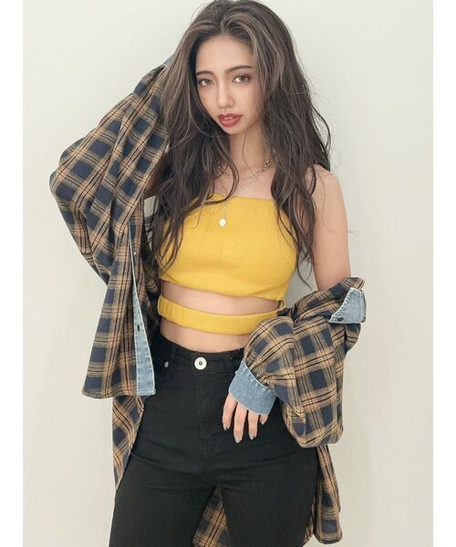 GYDA（ジェイダ）の「ウエストデザインテレコビスチェ（キャミソール・レディース・ブラック/オフホワイト/マスタード・FREE）」の6枚目の写真