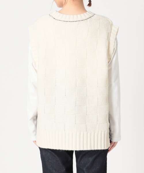 SLOBE citron.（スローブシトロン）の「SLOBE citron. ブロックチェック編みベスト◆（ベスト・レディース・ブラック/アイボリー・FREE）」の4枚目の写真