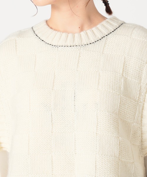 SLOBE citron.（スローブシトロン）の「SLOBE citron. ブロックチェック編みベスト◆（ベスト・レディース・ブラック/アイボリー・FREE）」の6枚目の写真