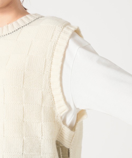 SLOBE citron.（スローブシトロン）の「SLOBE citron. ブロックチェック編みベスト◆（ベスト・レディース・ブラック/アイボリー・FREE）」の13枚目の写真