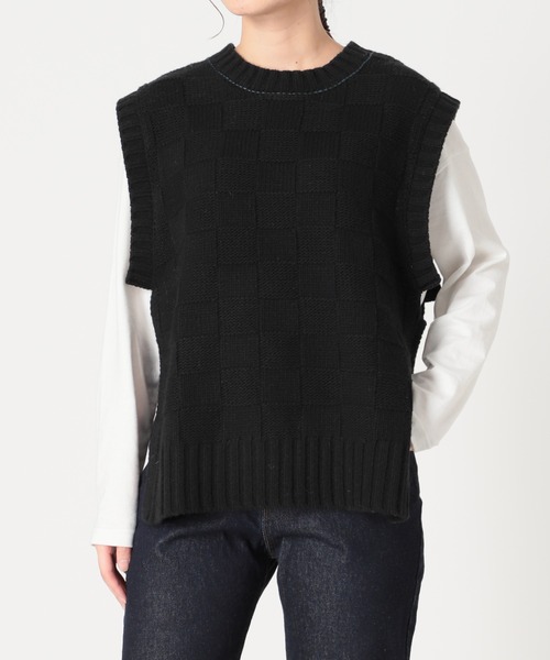 SLOBE citron.（スローブシトロン）の「SLOBE citron. ブロックチェック編みベスト◆（ベスト・レディース・ブラック/アイボリー・FREE）」の9枚目の写真