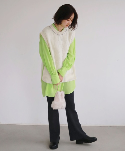 SLOBE citron.（スローブシトロン）の「SLOBE citron. ブロックチェック編みベスト◆（ベスト・レディース・ブラック/アイボリー・FREE）」の3枚目の写真