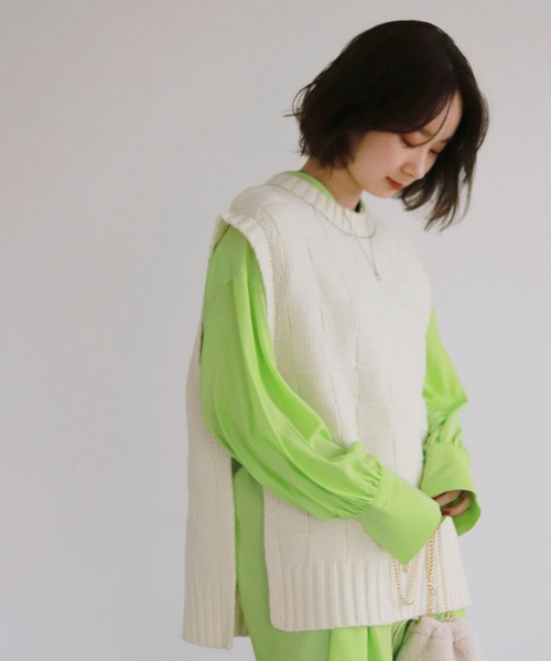 SLOBE citron.（スローブシトロン）の「SLOBE citron. ブロックチェック編みベスト◆（ベスト・レディース・ブラック/アイボリー・FREE）」の21枚目の写真