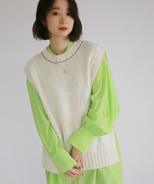 SLOBE citron.（スローブシトロン）の「SLOBE citron. ブロックチェック編みベスト◆（ベスト・レディース・ブラック/アイボリー・FREE）」の12枚目の写真