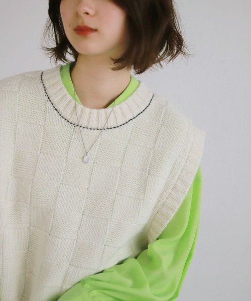 SLOBE citron.（スローブシトロン）の「SLOBE citron. ブロックチェック編みベスト◆（ベスト・レディース・ブラック/アイボリー・FREE）」の15枚目の写真