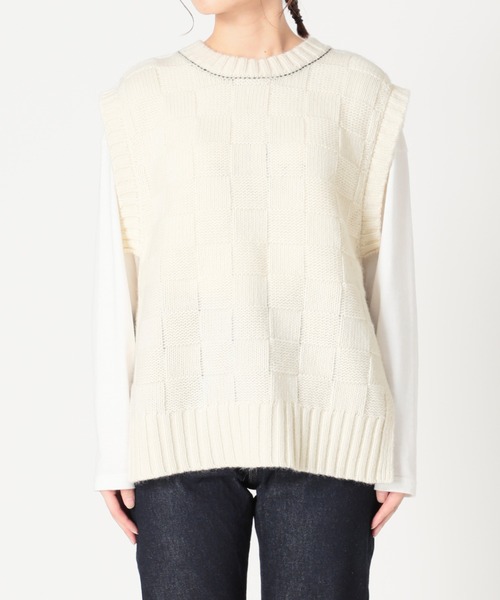 SLOBE citron.（スローブシトロン）の「SLOBE citron. ブロックチェック編みベスト◆（ベスト・レディース・ブラック/アイボリー・FREE）」の8枚目の写真