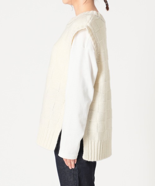 SLOBE citron.（スローブシトロン）の「SLOBE citron. ブロックチェック編みベスト◆（ベスト・レディース・ブラック/アイボリー・FREE）」の18枚目の写真