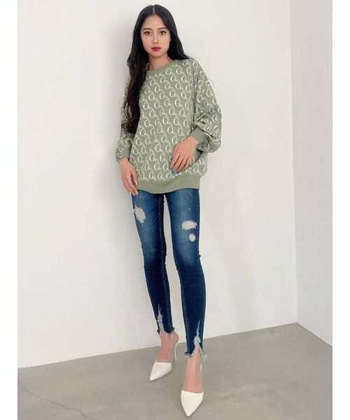 GYDA（ジェイダ）の「GYDA PATTERN ニットトップス（ニット/セーター・レディース・ブラック/ミント/ベージュ・FREE）」の7枚目の写真