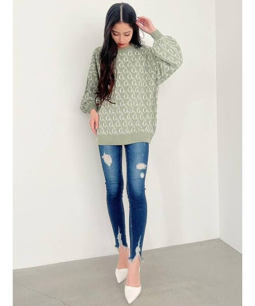 GYDA（ジェイダ）の「GYDA PATTERN ニットトップス（ニット/セーター・レディース・ブラック/ミント/ベージュ・FREE）」の6枚目の写真