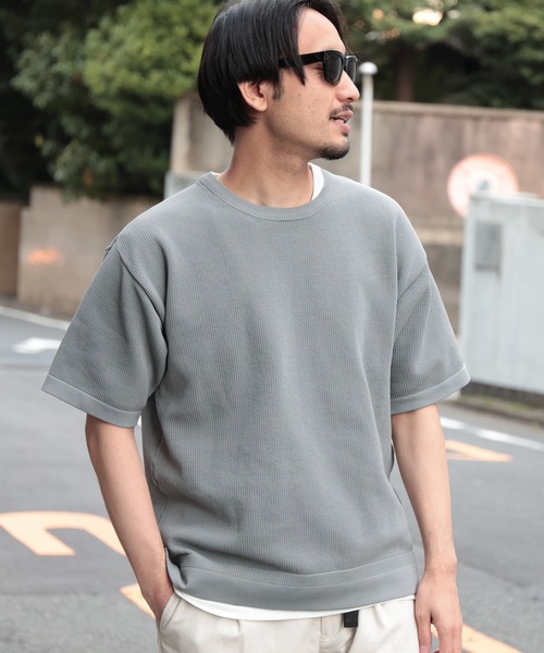 UNION STATION（ユニオンステーション）の「【セットアイテム】メッシュニット 5分袖 レイヤードTシャツ（ニット/セーター・メンズ・グレー/ベージュ/ブルー/グリーン/ブラック・LL/L/M）」の2枚目の写真