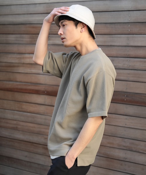 UNION STATION（ユニオンステーション）の「【セットアイテム】メッシュニット 5分袖 レイヤードTシャツ（ニット/セーター・メンズ・グレー/ベージュ/ブルー/グリーン/ブラック・LL/L/M）」の9枚目の写真