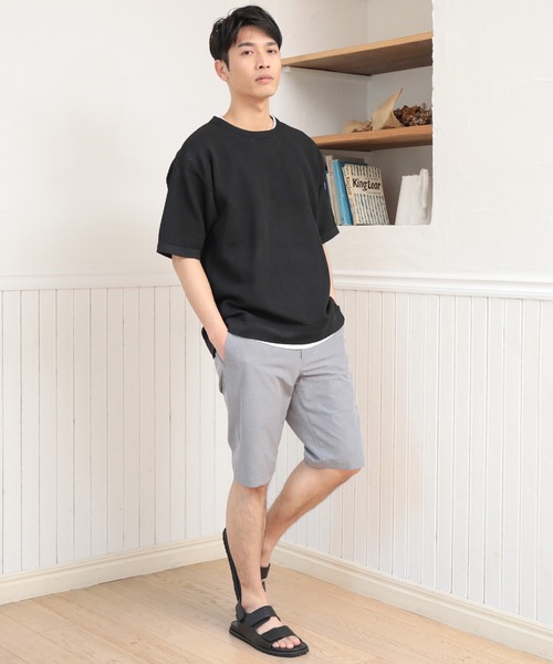 UNION STATION（ユニオンステーション）の「【セットアイテム】メッシュニット 5分袖 レイヤードTシャツ（ニット/セーター・メンズ・グレー/ベージュ/ブルー/グリーン/ブラック・LL/L/M）」の17枚目の写真