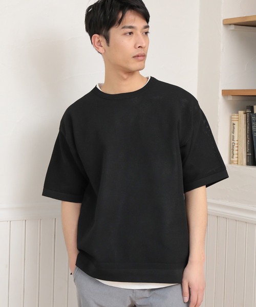 UNION STATION（ユニオンステーション）の「【セットアイテム】メッシュニット 5分袖 レイヤードTシャツ（ニット/セーター・メンズ・グレー/ベージュ/ブルー/グリーン/ブラック・LL/L/M）」の12枚目の写真