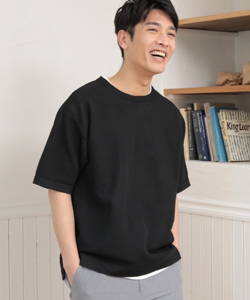 UNION STATION（ユニオンステーション）の「【セットアイテム】メッシュニット 5分袖 レイヤードTシャツ（ニット/セーター・メンズ・グレー/ベージュ/ブルー/グリーン/ブラック・LL/L/M）」の13枚目の写真