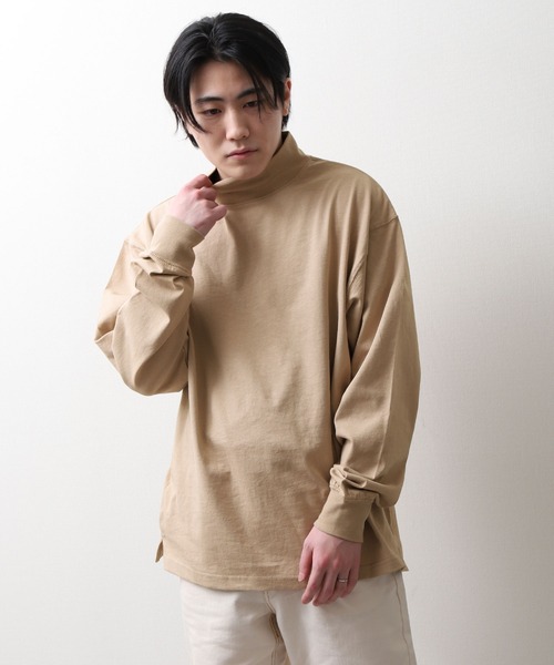 ZIP FIVE（ジップファイブ）の「【NanoTec】ビッグシルエットヘビーウェイトモックネックロング長袖Tシャツ 防臭/消臭/抗菌（Tシャツ/カットソー・メンズ・ベージュ/オフホワイト/グリーン/ブルーグレー/チャコール/パープル系/レッド系・MEDIUM/LARGE/X-LARGE）」の8枚目の写真