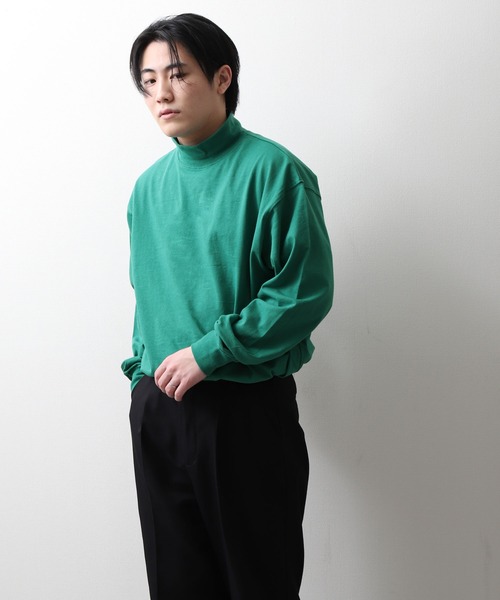 ZIP FIVE（ジップファイブ）の「【NanoTec】ビッグシルエットヘビーウェイトモックネックロング長袖Tシャツ 防臭/消臭/抗菌（Tシャツ/カットソー・メンズ・ベージュ/オフホワイト/グリーン/ブルーグレー/チャコール/パープル系/レッド系・MEDIUM/LARGE/X-LARGE）」の11枚目の写真