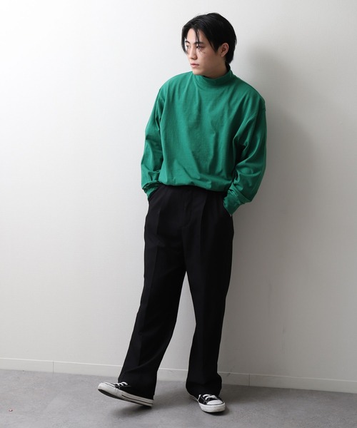 ZIP FIVE（ジップファイブ）の「【NanoTec】ビッグシルエットヘビーウェイトモックネックロング長袖Tシャツ 防臭/消臭/抗菌（Tシャツ/カットソー・メンズ・ベージュ/オフホワイト/グリーン/ブルーグレー/チャコール/パープル系/レッド系・MEDIUM/LARGE/X-LARGE）」の10枚目の写真