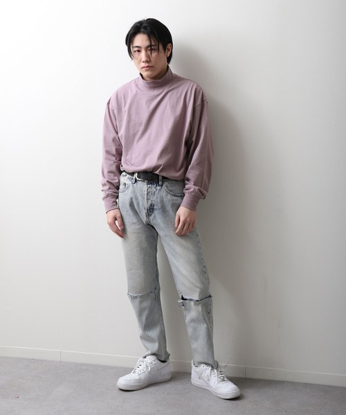 ZIP FIVE（ジップファイブ）の「【NanoTec】ビッグシルエットヘビーウェイトモックネックロング長袖Tシャツ 防臭/消臭/抗菌（Tシャツ/カットソー・メンズ・ベージュ/オフホワイト/グリーン/ブルーグレー/チャコール/パープル系/レッド系・MEDIUM/LARGE/X-LARGE）」の14枚目の写真