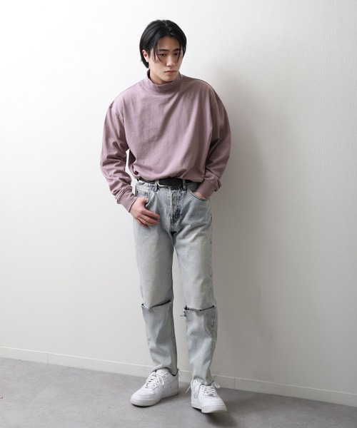 ZIP FIVE（ジップファイブ）の「【NanoTec】ビッグシルエットヘビーウェイトモックネックロング長袖Tシャツ 防臭/消臭/抗菌（Tシャツ/カットソー・メンズ・ベージュ/オフホワイト/グリーン/ブルーグレー/チャコール/パープル系/レッド系・MEDIUM/LARGE/X-LARGE）」の15枚目の写真