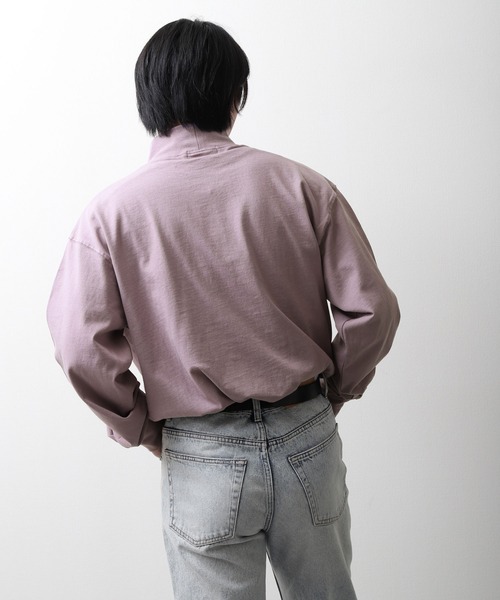 ZIP FIVE（ジップファイブ）の「【NanoTec】ビッグシルエットヘビーウェイトモックネックロング長袖Tシャツ 防臭/消臭/抗菌（Tシャツ/カットソー・メンズ・ベージュ/オフホワイト/グリーン/ブルーグレー/チャコール/パープル系/レッド系・MEDIUM/LARGE/X-LARGE）」の18枚目の写真