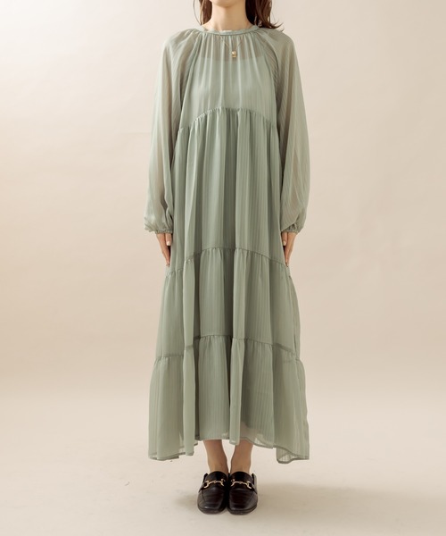 mline（エムライン）の「[mline] シアーストライプティアードワンピース（ワンピース・レディース・オフホワイト/グリーン/ブラック・FREE）」の12枚目の写真