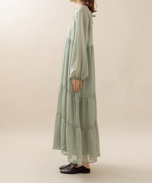 mline（エムライン）の「[mline] シアーストライプティアードワンピース（ワンピース・レディース・オフホワイト/グリーン/ブラック・FREE）」の13枚目の写真
