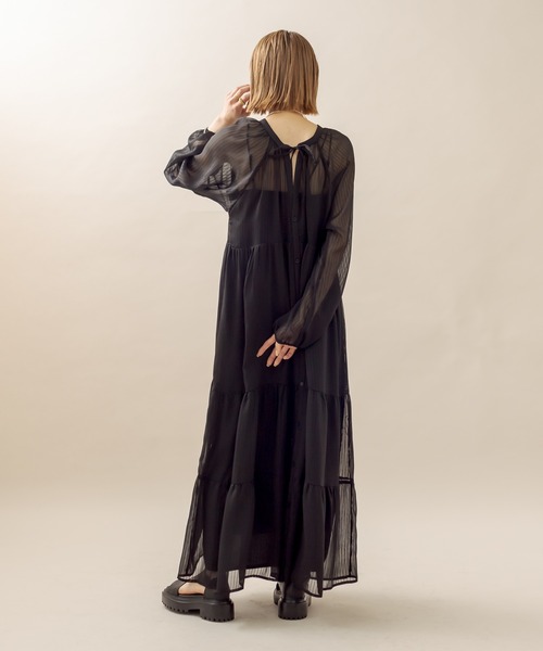 mline（エムライン）の「[mline] シアーストライプティアードワンピース（ワンピース・レディース・オフホワイト/グリーン/ブラック・FREE）」の6枚目の写真