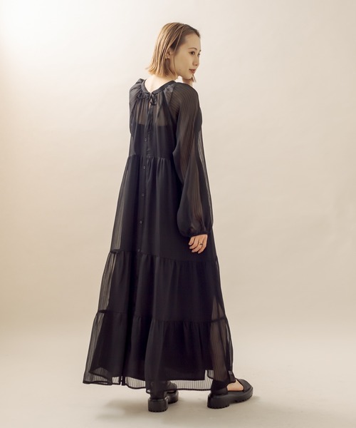 mline（エムライン）の「[mline] シアーストライプティアードワンピース（ワンピース・レディース・オフホワイト/グリーン/ブラック・FREE）」の7枚目の写真