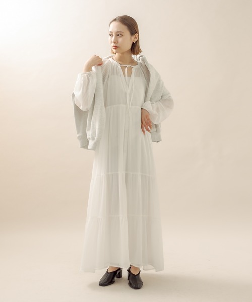 mline（エムライン）の「[mline] シアーストライプティアードワンピース（ワンピース・レディース・オフホワイト/グリーン/ブラック・FREE）」の9枚目の写真