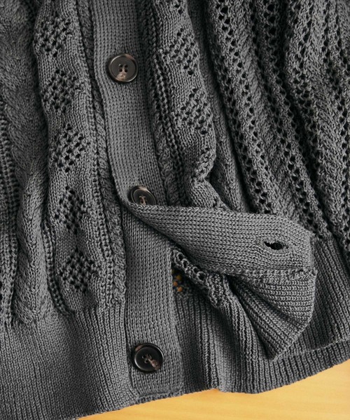 EMMA CLOTHES（エマクローズ）の「メッシュ編みケーブルアーガイルラインボリュームニット ルーズカーディガン EMMA CLOTHES（カーディガン/ボレロ・メンズ・ライトグレー/ブラック/グレイッシュベージュ/グレイッシュブルー/チャコール/ピンク系・M/L）」の10枚目の写真
