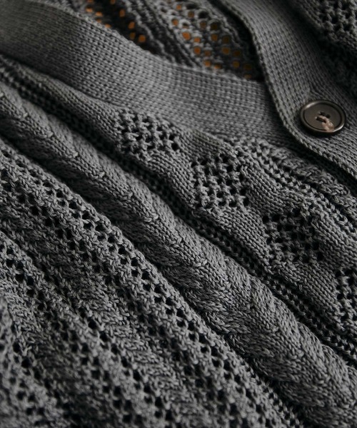 EMMA CLOTHES（エマクローズ）の「メッシュ編みケーブルアーガイルラインボリュームニット ルーズカーディガン EMMA CLOTHES（カーディガン/ボレロ・メンズ・ライトグレー/ブラック/グレイッシュベージュ/グレイッシュブルー/チャコール/ピンク系・M/L）」の12枚目の写真