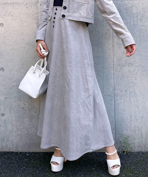 SPIRALGIRL(スパイラルガール)の「細コールスリットフレアスカート(スカート・レディース・ベージュ/グレー/オフホワイト・FREE)」の2枚目の写真