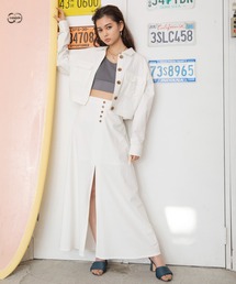 細コールスリットフレアスカート