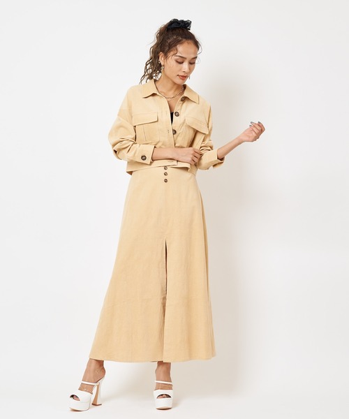 SPIRALGIRL(スパイラルガール)の「細コールスリットフレアスカート(スカート・レディース・ベージュ/グレー/オフホワイト・FREE)」の14枚目の写真