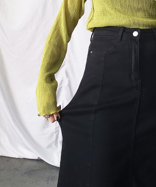 me+em select(ミームセレクト)の「【 S/M/L/XLサイズ展開 】カットオフラインストレッチデニムスカート(デニムスカート・レディース・ブラック/ブルー・SMALL/MEDIUM/LARGE/X-LARGE)」の6枚目の写真