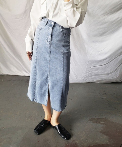 me+em select(ミームセレクト)の「【 S/M/L/XLサイズ展開 】カットオフラインストレッチデニムスカート(デニムスカート・レディース・ブラック/ブルー・SMALL/MEDIUM/LARGE/X-LARGE)」の8枚目の写真