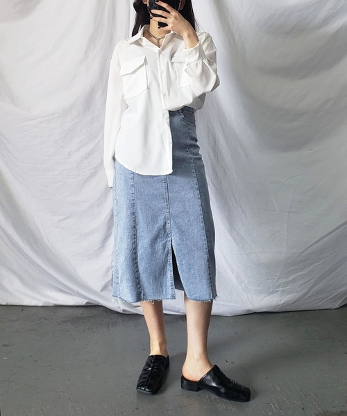 me+em select(ミームセレクト)の「【 S/M/L/XLサイズ展開 】カットオフラインストレッチデニムスカート(デニムスカート・レディース・ブラック/ブルー・SMALL/MEDIUM/LARGE/X-LARGE)」の11枚目の写真