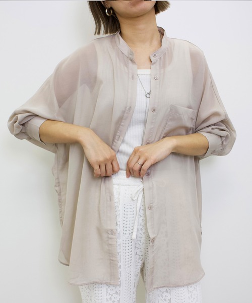 MLI'A(エムリア)の「バンドカラーシアードルマン/シャツ(シャツ/ブラウス・レディース・ブルー/アイボリー/ライトカーキ/グレー系その他/パープル/ブラウン・M)」の3枚目の写真