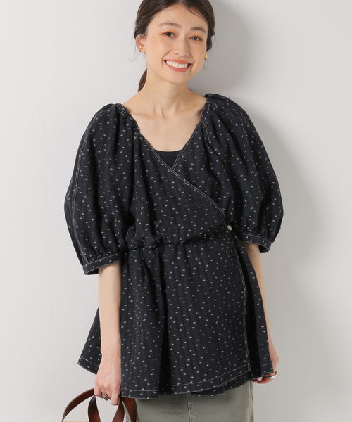 美品◎　イエナ　 IENA カット　ジャガードショート　ブラウス セール】カットジャガードカシュクールブラウス（シャツ