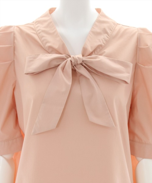 clear（クリア）の「ボウタイパフスリーブブラウス（シャツ/ブラウス・レディース・ブラック/オフホワイト/イエロー/ピンクベージュ・F）」の9枚目の写真