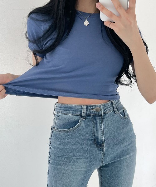 BEIDELLI（ベイデリー）の「[BELLIDE MADE] クロップド半袖Tシャツ（Tシャツ/カットソー・レディース・アイボリー/ブラック/ベージュ/ブルー・FREE）」の7枚目の写真