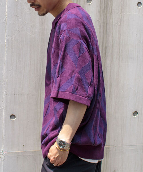 GLOSTER(グロスター)の「【GLOSTER/グロスター】ジオメトリック ニットポロシャツ(ポロシャツ・メンズ・ホワイト/パープル/ネイビー/グリーン・MEDIUM/LARGE)」の6枚目の写真