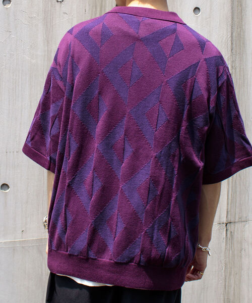 GLOSTER(グロスター)の「【GLOSTER/グロスター】ジオメトリック ニットポロシャツ(ポロシャツ・メンズ・ホワイト/パープル/ネイビー/グリーン・MEDIUM/LARGE)」の7枚目の写真