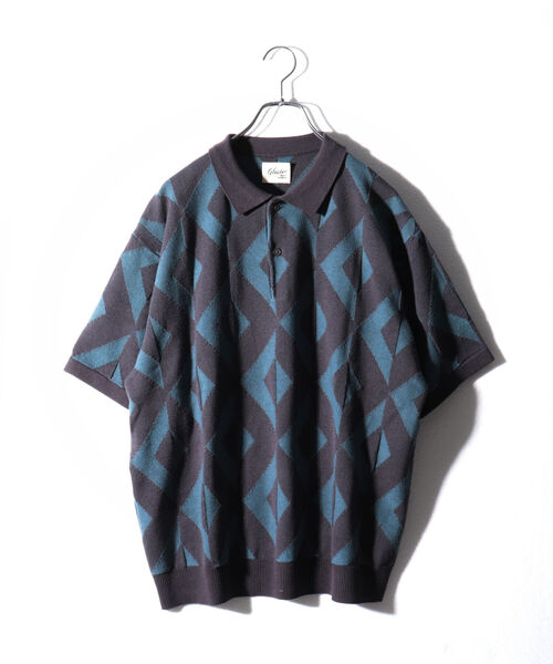 GLOSTER(グロスター)の「【GLOSTER/グロスター】ジオメトリック ニットポロシャツ(ポロシャツ・メンズ・ホワイト/パープル/ネイビー/グリーン・MEDIUM/LARGE)」の9枚目の写真