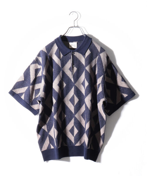 GLOSTER(グロスター)の「【GLOSTER/グロスター】ジオメトリック ニットポロシャツ(ポロシャツ・メンズ・ホワイト/パープル/ネイビー/グリーン・MEDIUM/LARGE)」の12枚目の写真