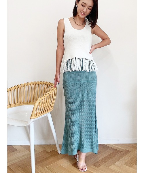 DURAS（デュラス）の「透かし編みフレアスカート（スカート・レディース・ホワイト/ピンク/モカ/グリーン・FREE）」の4枚目の写真